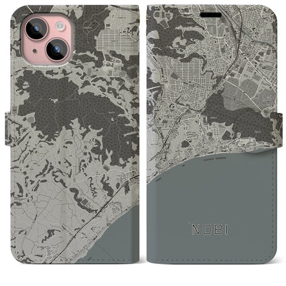 【野比（神奈川県）】地図柄iPhoneケース（手帳タイプ）モノトーン・iPhone 15 Plus 用