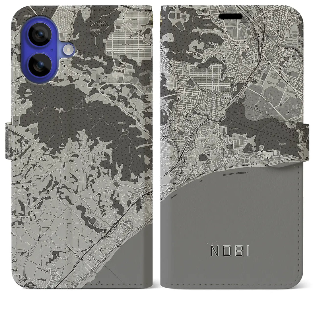 【野比(神奈川県)】地図柄iPhoneケース(手帳タイプ)モノトーン・iPhone 16 Pro Max 用