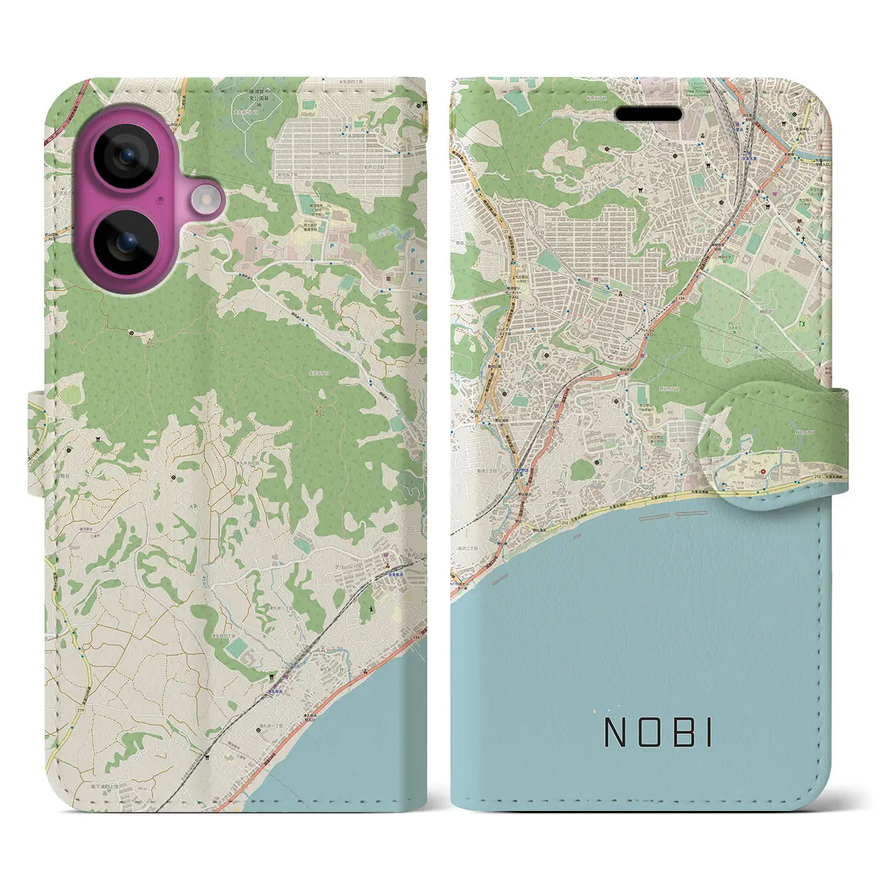 【野比（神奈川県）】地図柄iPhoneケース（手帳タイプ）ナチュラル・iPhone 16 Pro 用