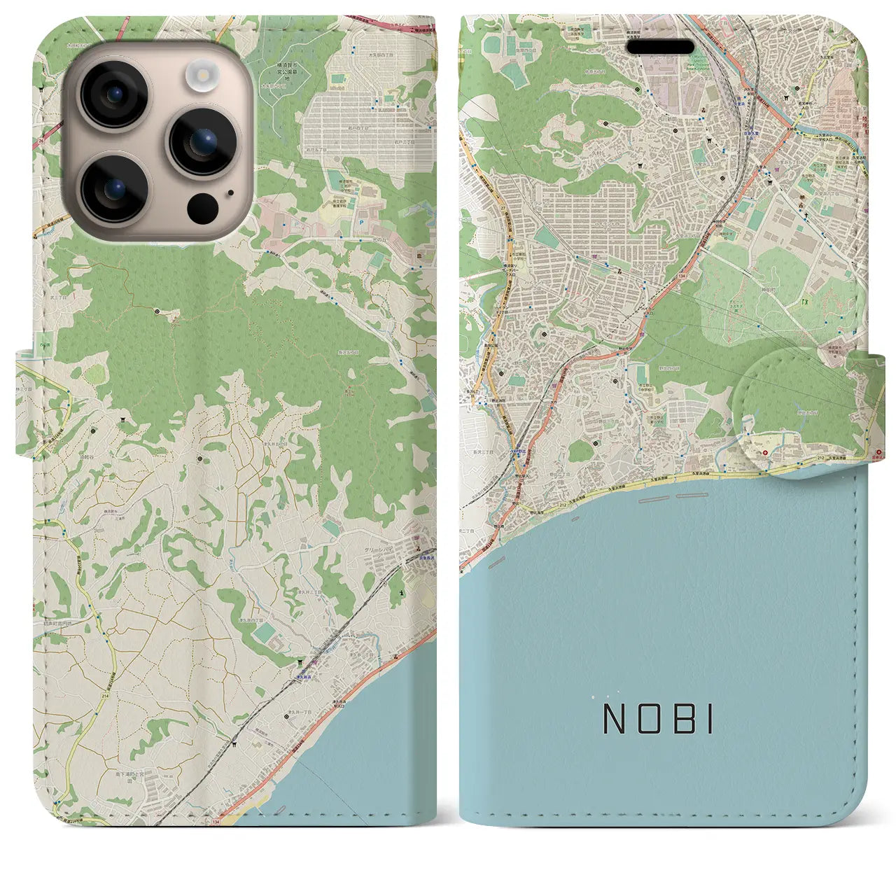 【野比（神奈川県）】地図柄iPhoneケース（手帳タイプ）ナチュラル・iPhone 16 Plus 用