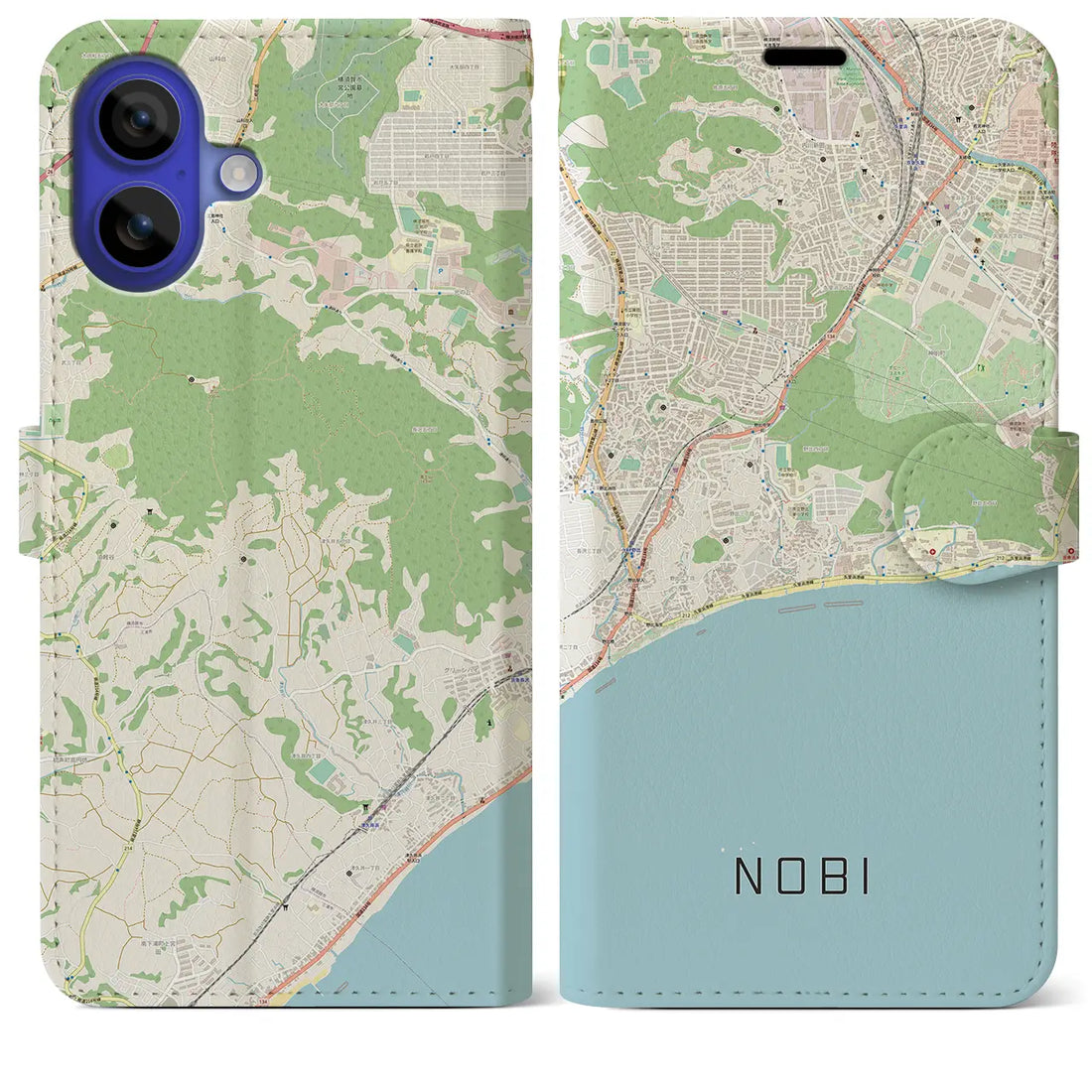 【野比（神奈川県）】地図柄iPhoneケース（手帳タイプ）ナチュラル・iPhone 16 Pro Max 用