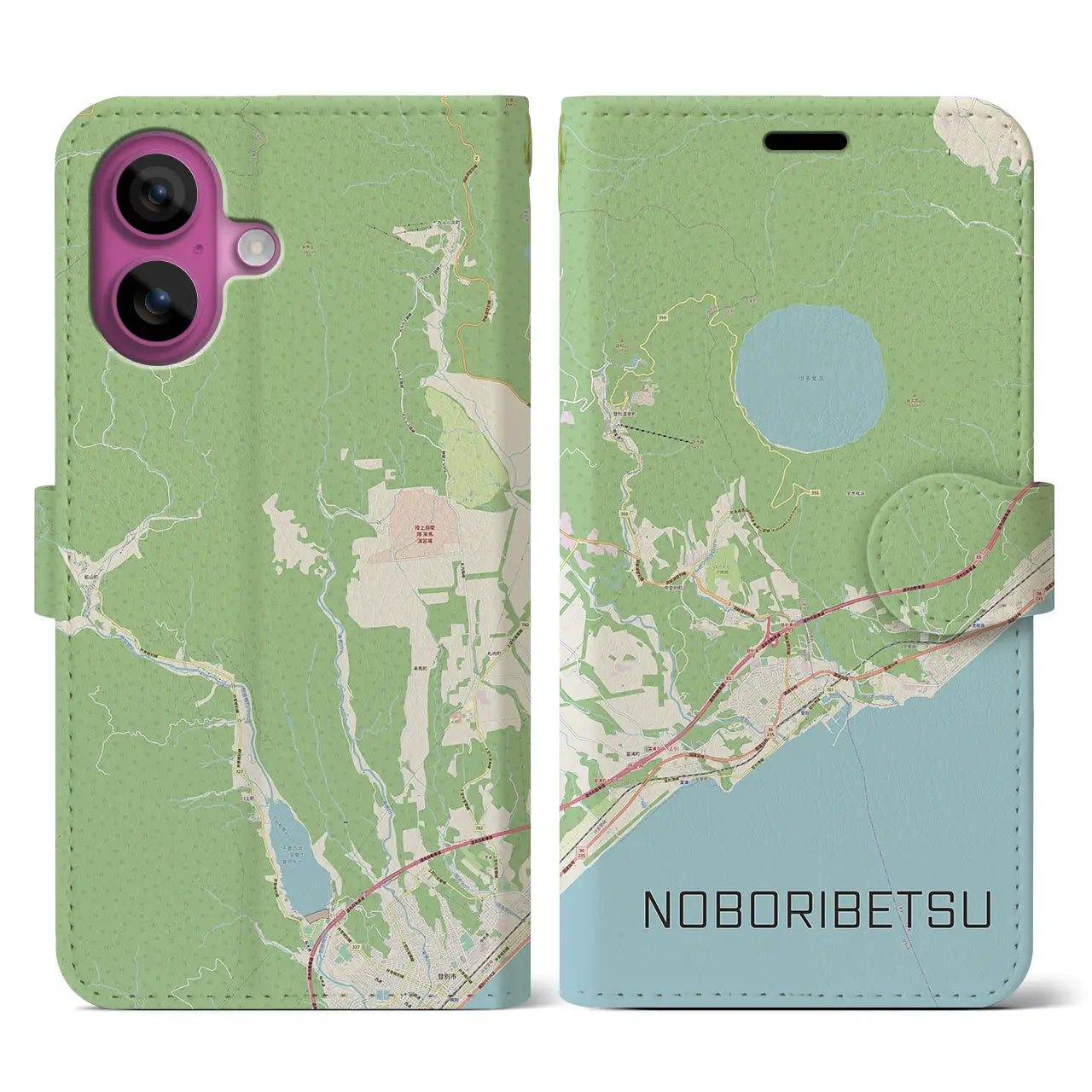 【登別（北海道）】地図柄iPhoneケース（手帳タイプ）ナチュラル・iPhone 16 Pro 用