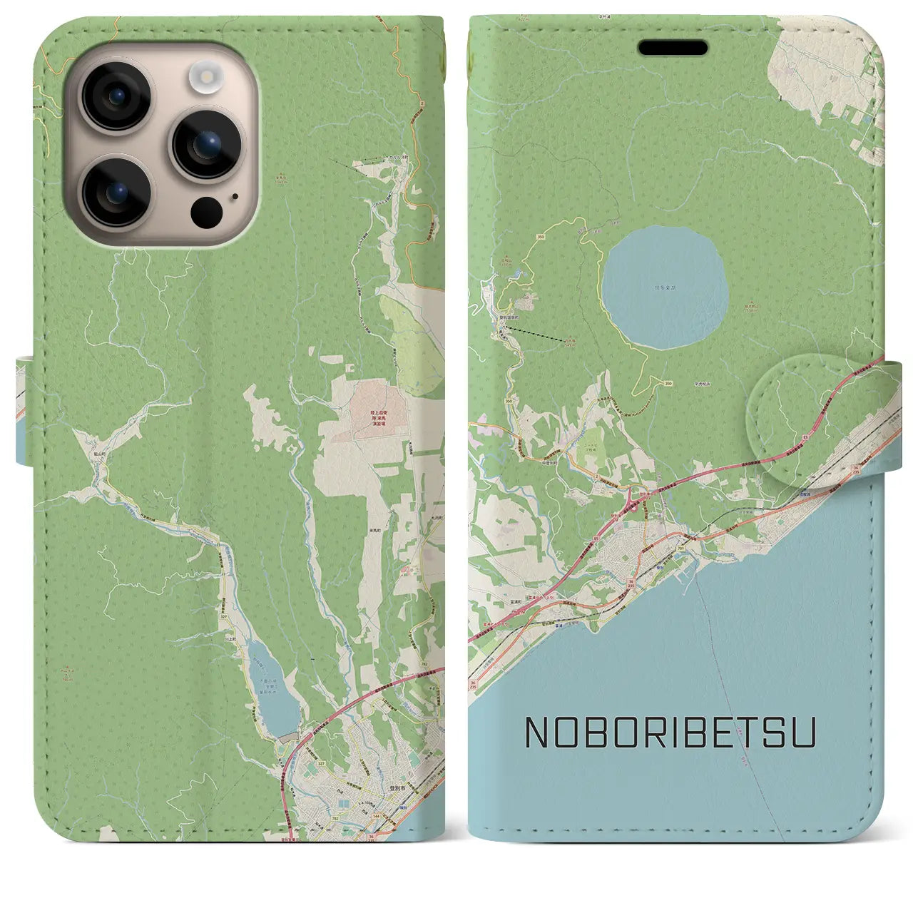 【登別（北海道）】地図柄iPhoneケース（手帳タイプ）ナチュラル・iPhone 16 Plus 用