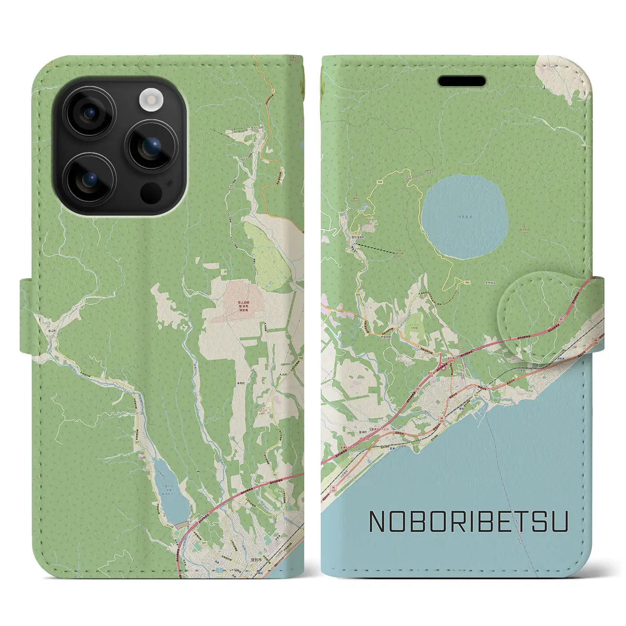 【登別（北海道）】地図柄iPhoneケース（手帳タイプ）ナチュラル・iPhone 16 用