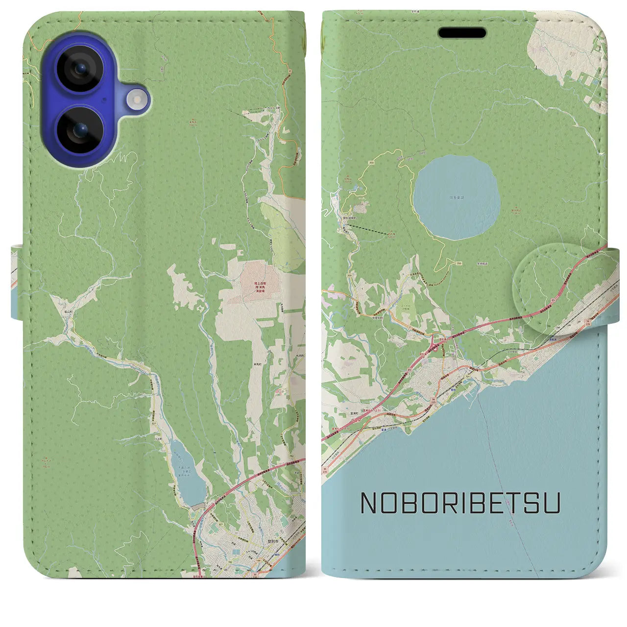 【登別（北海道）】地図柄iPhoneケース（手帳タイプ）ナチュラル・iPhone 16 Pro Max 用