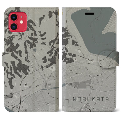 【延方（茨城県）】地図柄iPhoneケース（手帳タイプ）モノトーン・iPhone 11 用