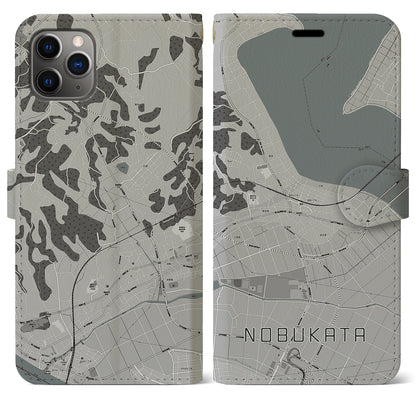 【延方（茨城県）】地図柄iPhoneケース（手帳タイプ）モノトーン・iPhone 11 Pro Max 用