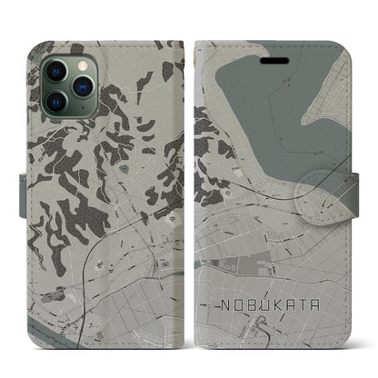 【延方（茨城県）】地図柄iPhoneケース（手帳タイプ）モノトーン・iPhone 11 Pro 用