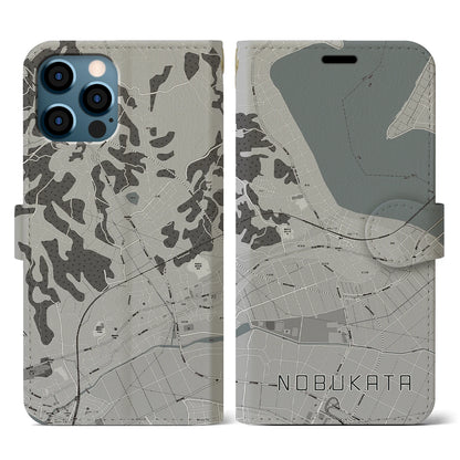 【延方（茨城県）】地図柄iPhoneケース（手帳タイプ）モノトーン・iPhone 12 / 12 Pro 用