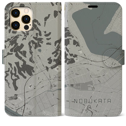 【延方（茨城県）】地図柄iPhoneケース（手帳タイプ）モノトーン・iPhone 12 Pro Max 用