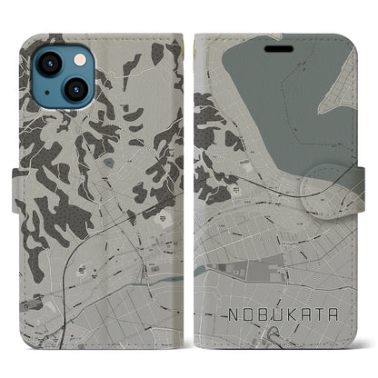 【延方（茨城県）】地図柄iPhoneケース（手帳タイプ）モノトーン・iPhone 13 用