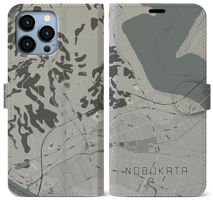 【延方（茨城県）】地図柄iPhoneケース（手帳タイプ）モノトーン・iPhone 13 Pro Max 用