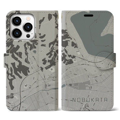 【延方（茨城県）】地図柄iPhoneケース（手帳タイプ）モノトーン・iPhone 13 Pro 用