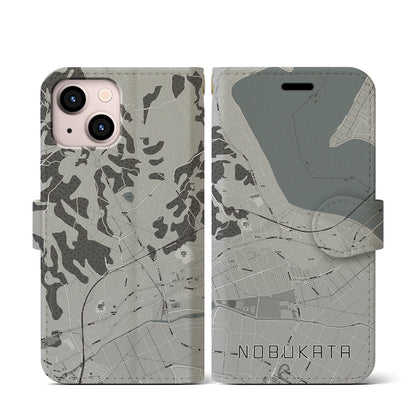 【延方（茨城県）】地図柄iPhoneケース（手帳タイプ）モノトーン・iPhone 13 mini 用