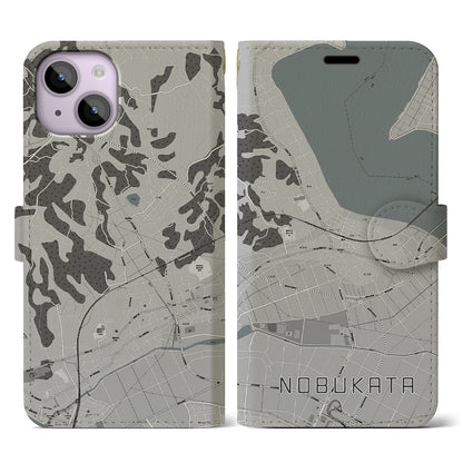 【延方（茨城県）】地図柄iPhoneケース（手帳タイプ）モノトーン・iPhone 14 用