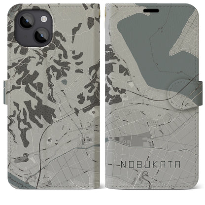 【延方（茨城県）】地図柄iPhoneケース（手帳タイプ）モノトーン・iPhone 14 Plus 用