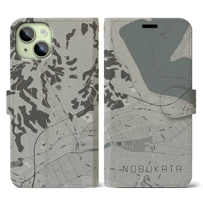 【延方（茨城県）】地図柄iPhoneケース（手帳タイプ）モノトーン・iPhone 15 用