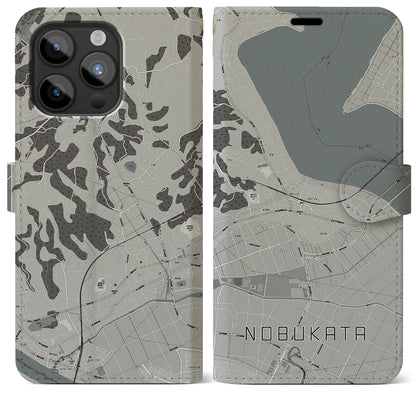 【延方（茨城県）】地図柄iPhoneケース（手帳タイプ）モノトーン・iPhone 15 Pro Max 用