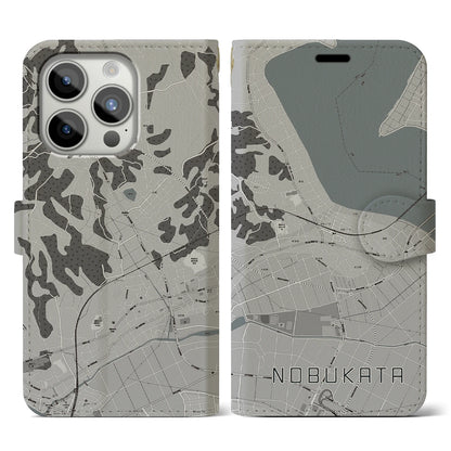 【延方（茨城県）】地図柄iPhoneケース（手帳タイプ）モノトーン・iPhone 15 Pro 用