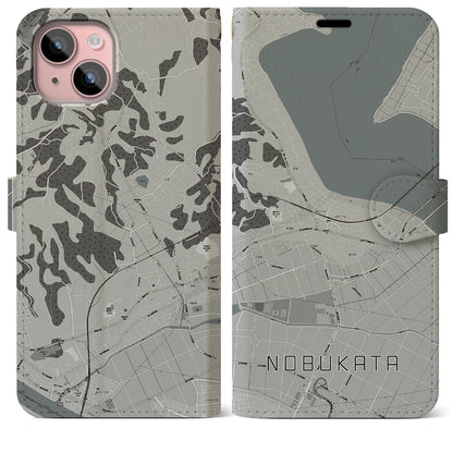 【延方（茨城県）】地図柄iPhoneケース（手帳タイプ）モノトーン・iPhone 15 Plus 用