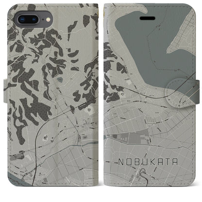 【延方（茨城県）】地図柄iPhoneケース（手帳タイプ）モノトーン・iPhone 8Plus /7Plus / 6sPlus / 6Plus 用