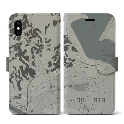 【延方（茨城県）】地図柄iPhoneケース（手帳タイプ）モノトーン・iPhone XS / X 用