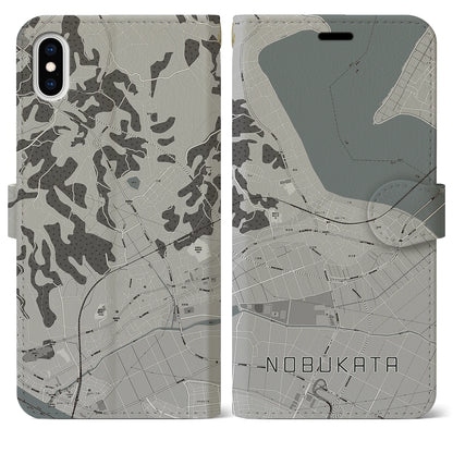 【延方（茨城県）】地図柄iPhoneケース（手帳タイプ）モノトーン・iPhone XS Max 用