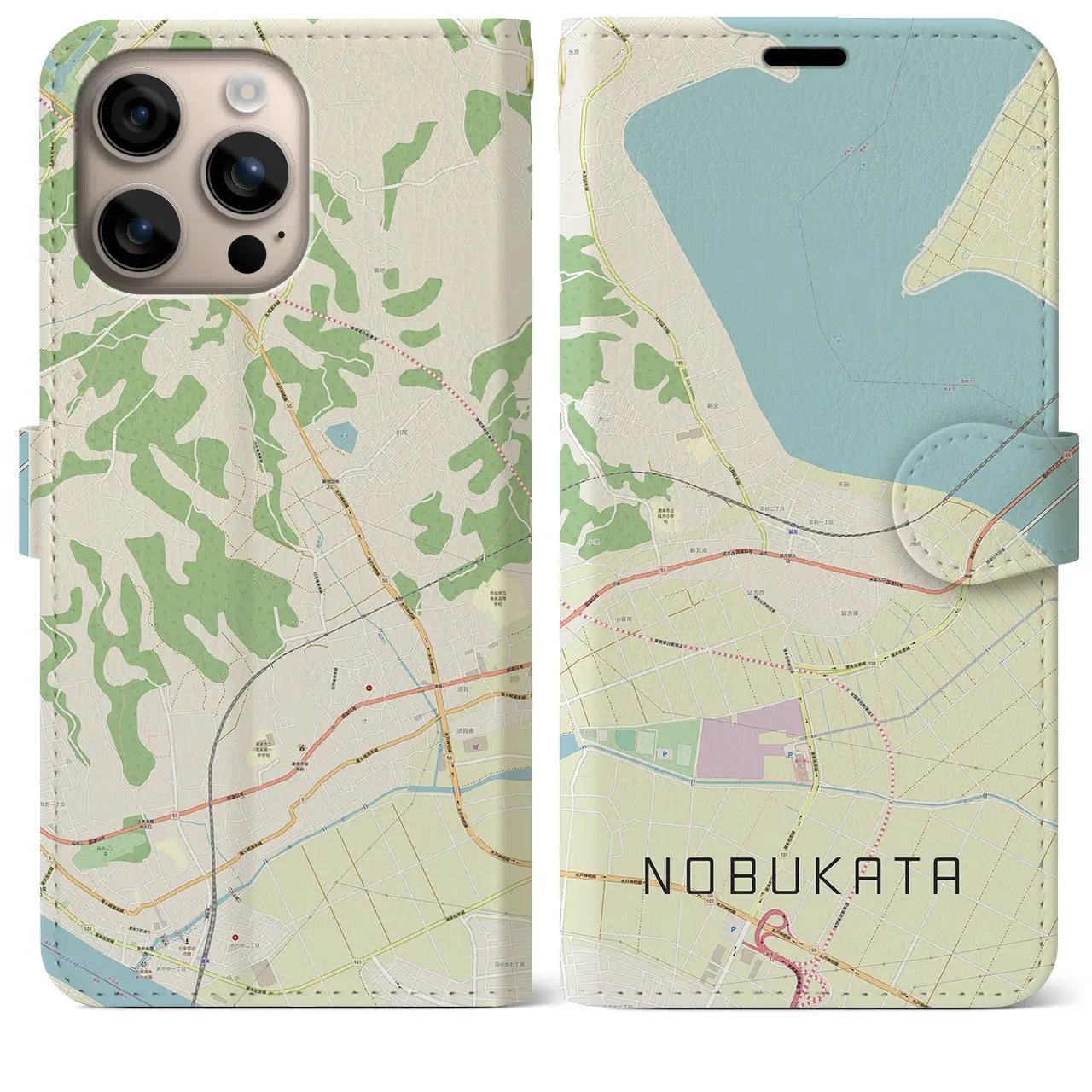 【延方（茨城県）】地図柄iPhoneケース（手帳タイプ）ナチュラル・iPhone 16 Plus 用