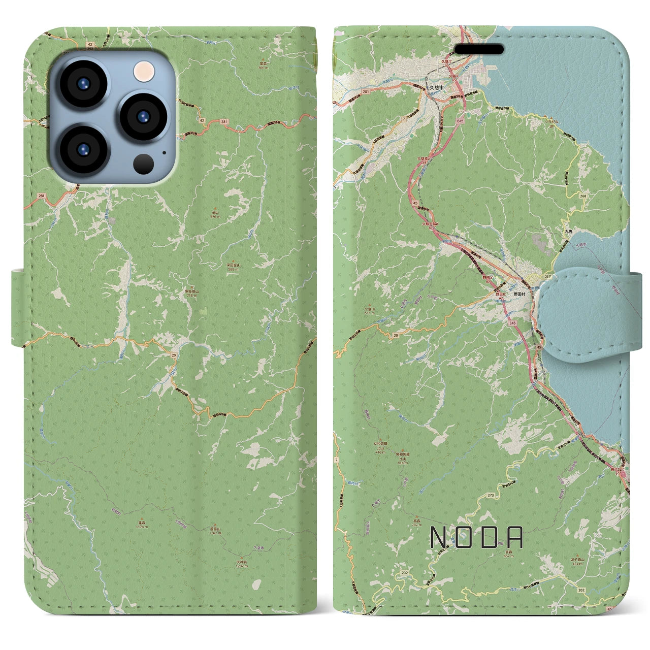 【野田（岩手県）】地図柄iPhoneケース（手帳タイプ）