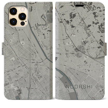 【野田市（千葉県）】地図柄iPhoneケース（手帳タイプ）モノトーン・iPhone 12 Pro Max 用