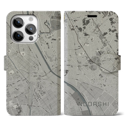 【野田市（千葉県）】地図柄iPhoneケース（手帳タイプ）モノトーン・iPhone 14 Pro 用