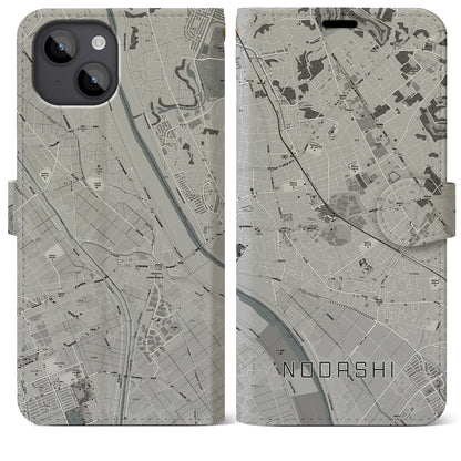 【野田市（千葉県）】地図柄iPhoneケース（手帳タイプ）モノトーン・iPhone 14 Plus 用