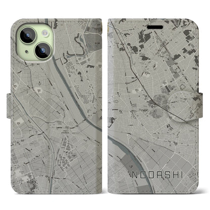 【野田市（千葉県）】地図柄iPhoneケース（手帳タイプ）モノトーン・iPhone 15 用