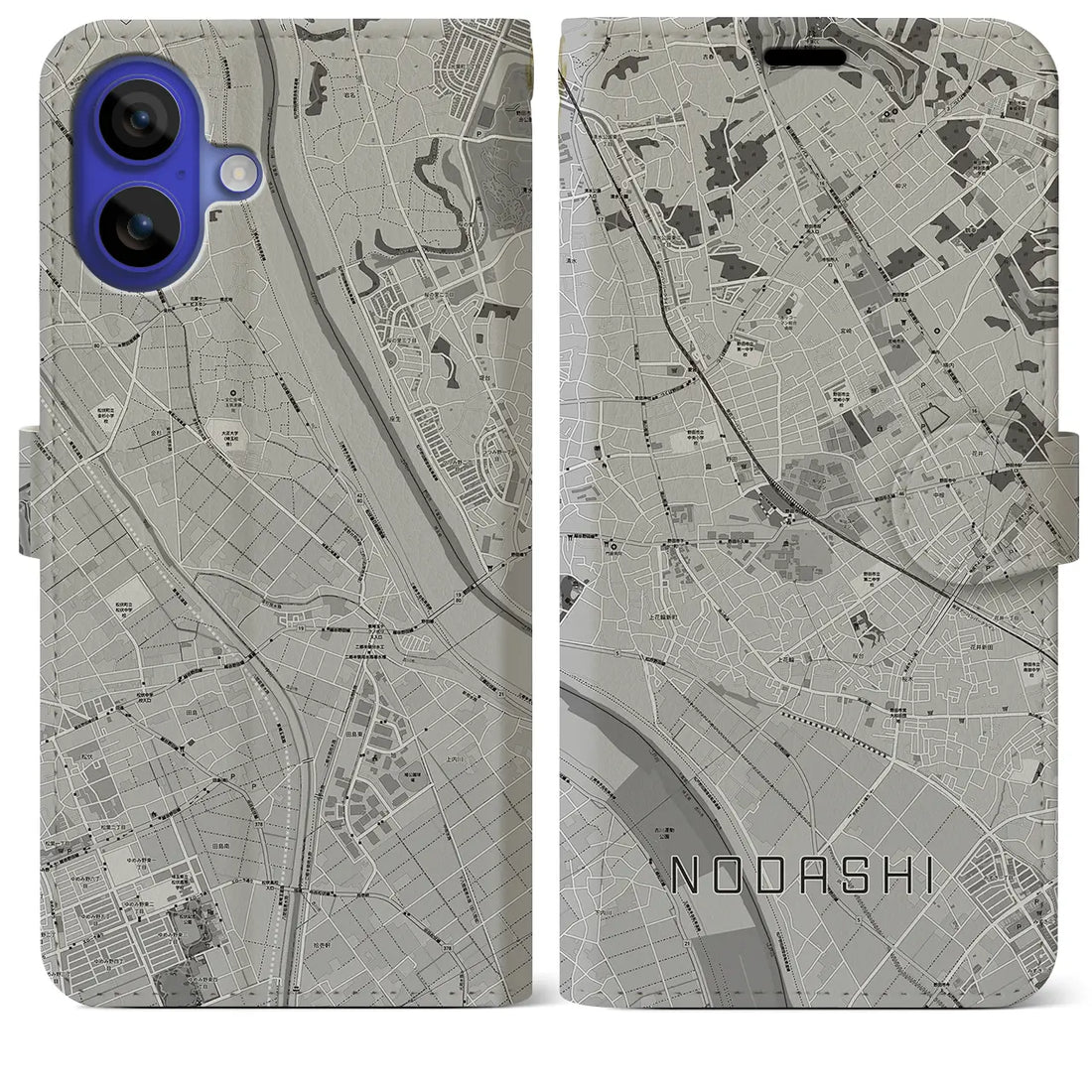 【野田市(千葉県)】地図柄iPhoneケース(手帳タイプ)モノトーン・iPhone 16 Pro Max 用