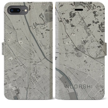 【野田市（千葉県）】地図柄iPhoneケース（手帳タイプ）モノトーン・iPhone 8Plus /7Plus / 6sPlus / 6Plus 用