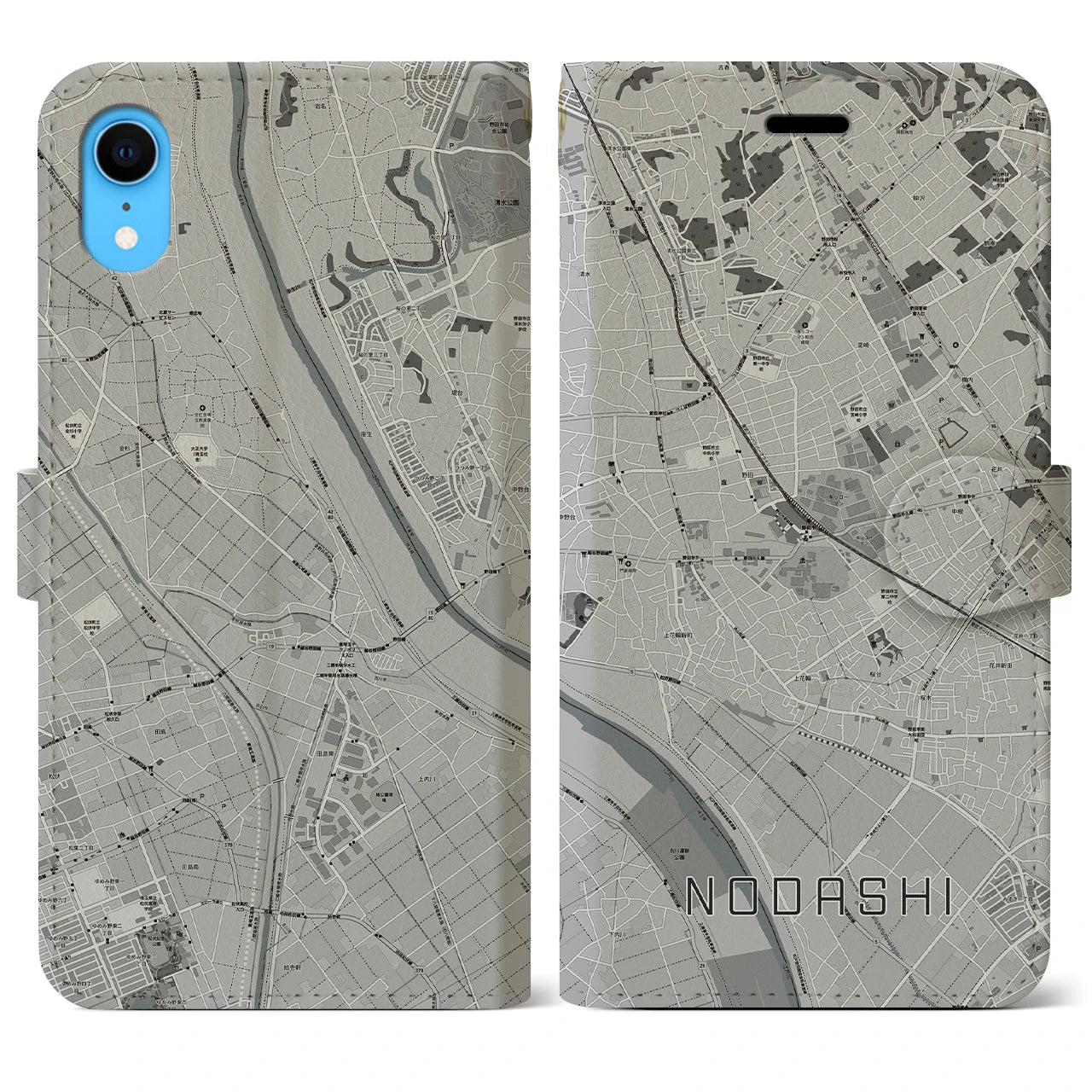 【野田市】地図柄iPhoneケース（手帳両面タイプ・モノトーン）iPhone XR 用
