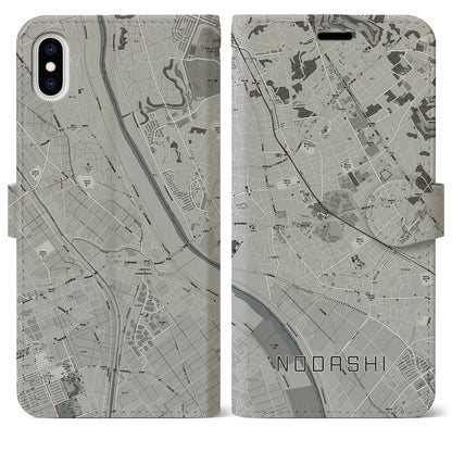 【野田市（千葉県）】地図柄iPhoneケース（手帳タイプ）モノトーン・iPhone XS Max 用