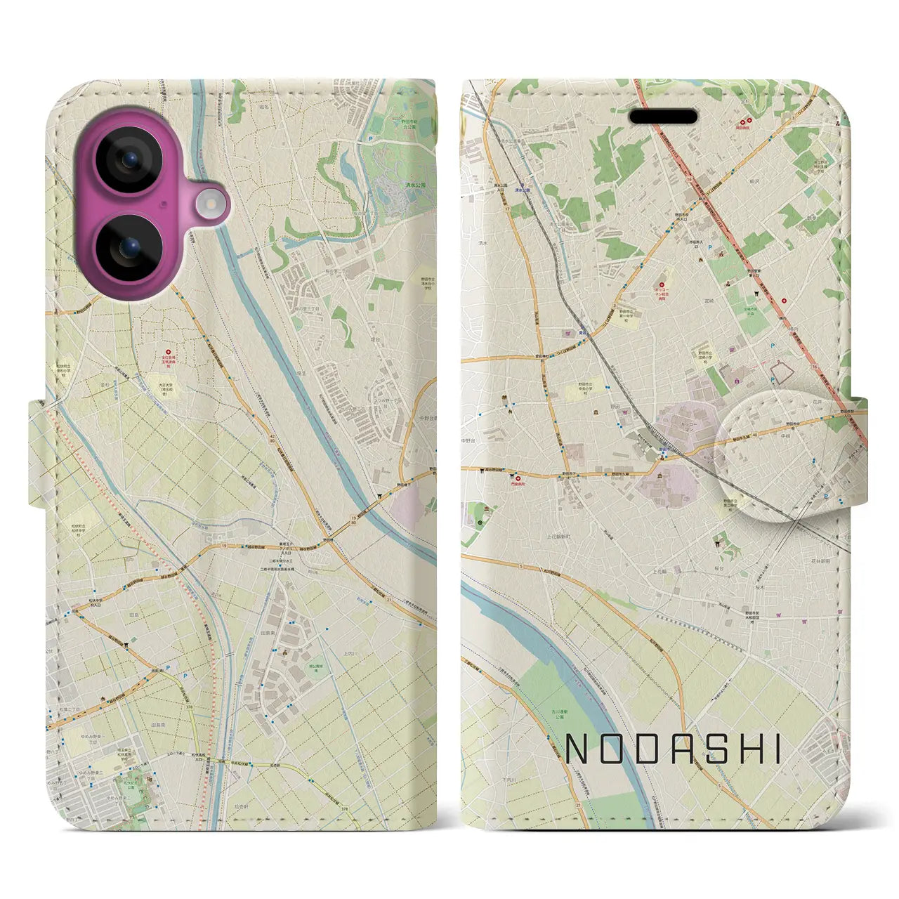 【野田市（千葉県）】地図柄iPhoneケース（手帳タイプ）ナチュラル・iPhone 16 Pro 用