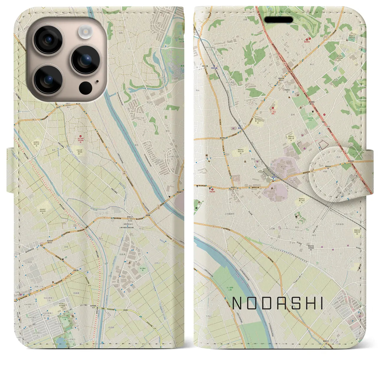 【野田市（千葉県）】地図柄iPhoneケース（手帳タイプ）ナチュラル・iPhone 16 Plus 用