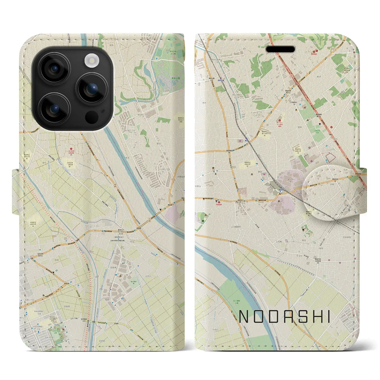 【野田市（千葉県）】地図柄iPhoneケース（手帳タイプ）ナチュラル・iPhone 16 用