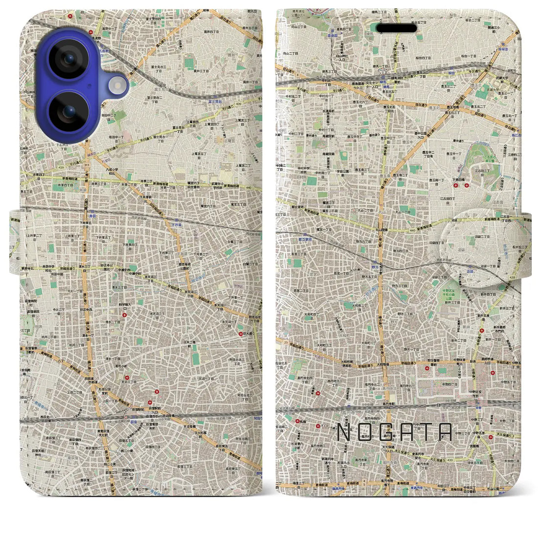 【野方（東京都）】地図柄iPhoneケース（手帳タイプ）モノトーン・iPhone 16 Pro Max 用