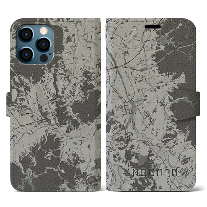 【直方（福岡県）】地図柄iPhoneケース（手帳タイプ）モノトーン・iPhone 12 / 12 Pro 用