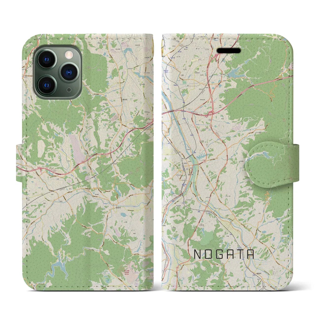 【直方（福岡県）】地図柄iPhoneケース（手帳タイプ）ナチュラル・iPhone 11 Pro 用