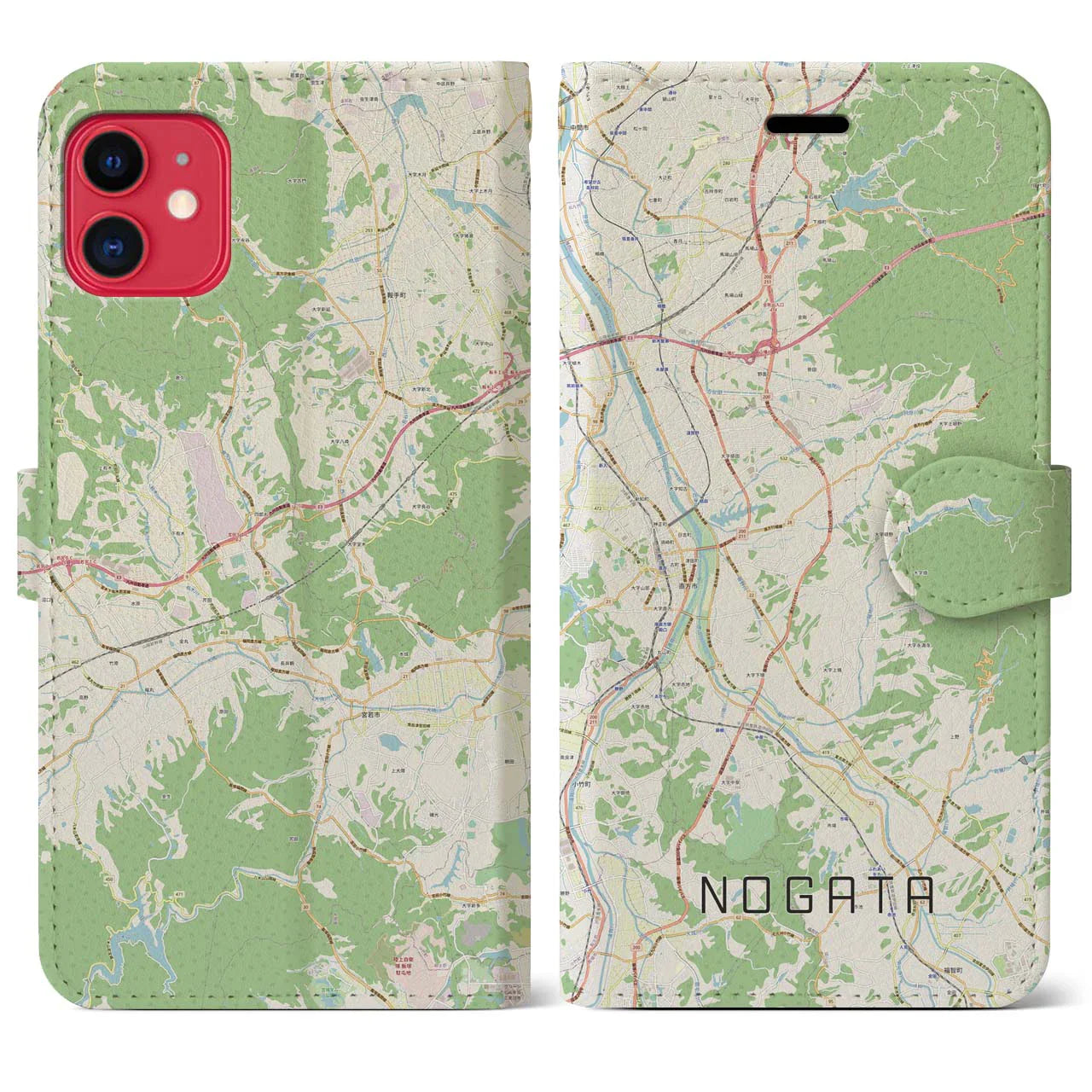 【直方（福岡県）】地図柄iPhoneケース（手帳タイプ）ナチュラル・iPhone 11 用