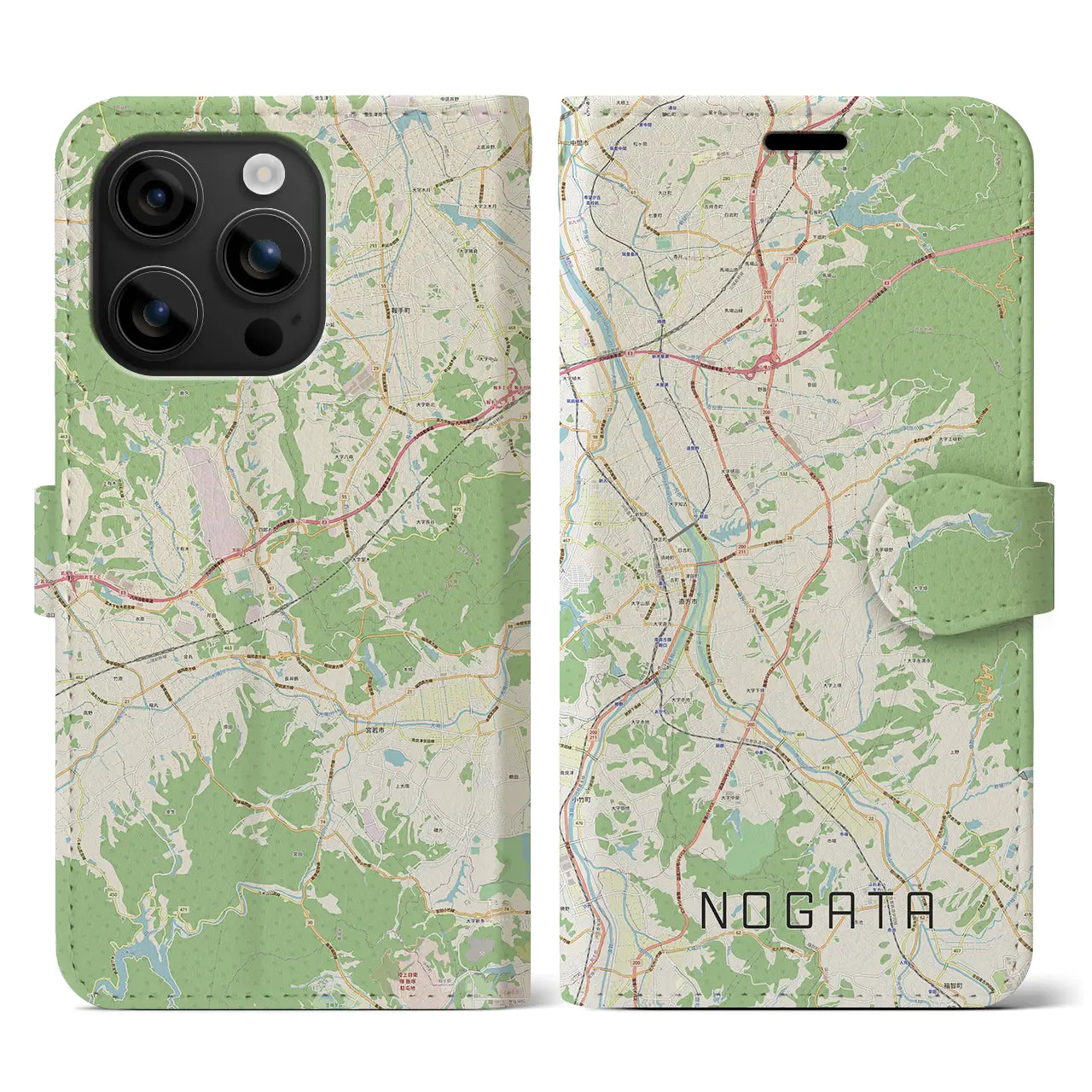 【直方（福岡県）】地図柄iPhoneケース（手帳タイプ）ナチュラル・iPhone 16 用