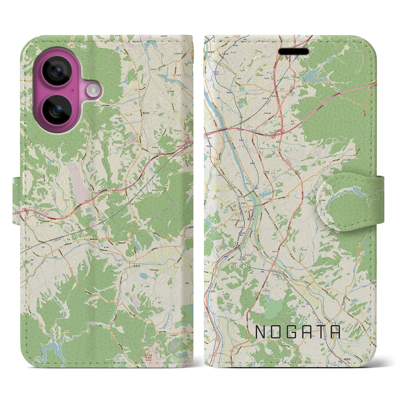 【直方（福岡県）】地図柄iPhoneケース（手帳タイプ）ナチュラル・iPhone 16 Pro 用