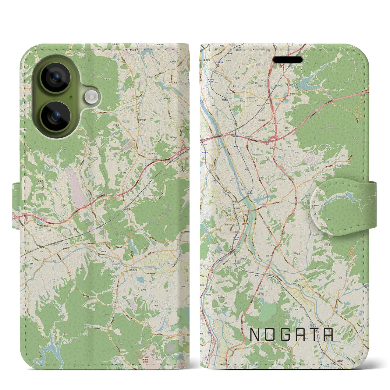 【直方（福岡県）】地図柄iPhoneケース（手帳タイプ）