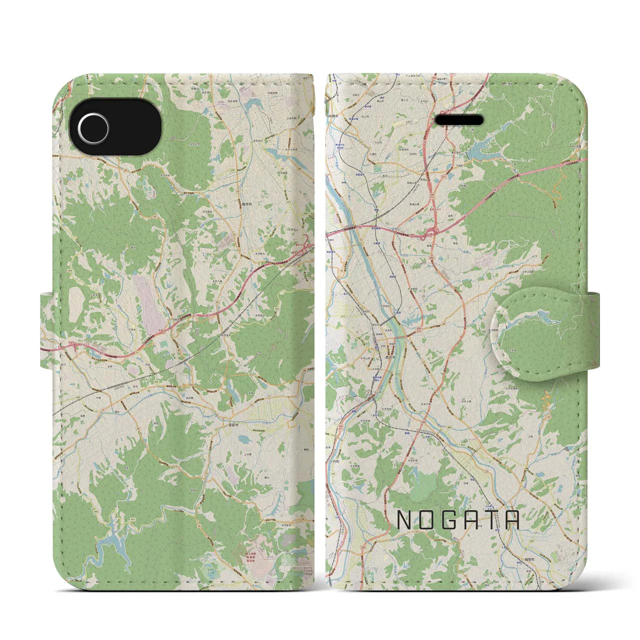 【直方（福岡県）】地図柄iPhoneケース（手帳タイプ）ナチュラル・iPhone SE（第3 / 第2世代） / 8 / 7 / 6s / 6 用