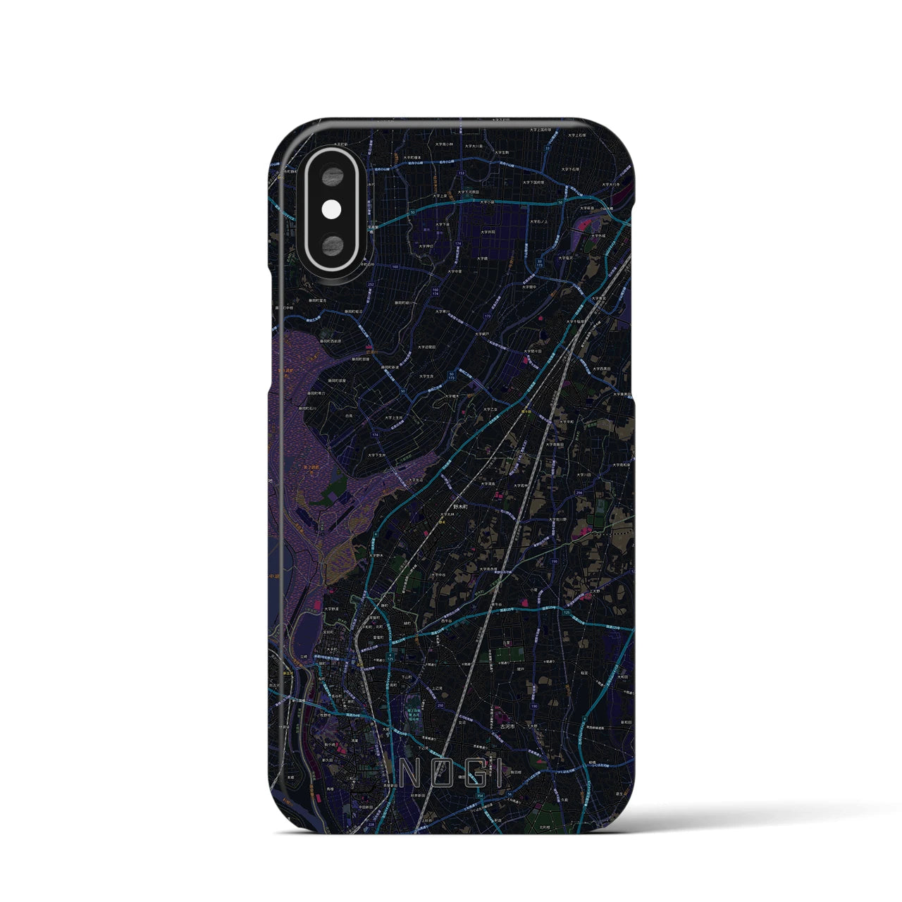 【野木（栃木県）】地図柄iPhoneケース（バックカバータイプ）ブラック・iPhone XS / X 用