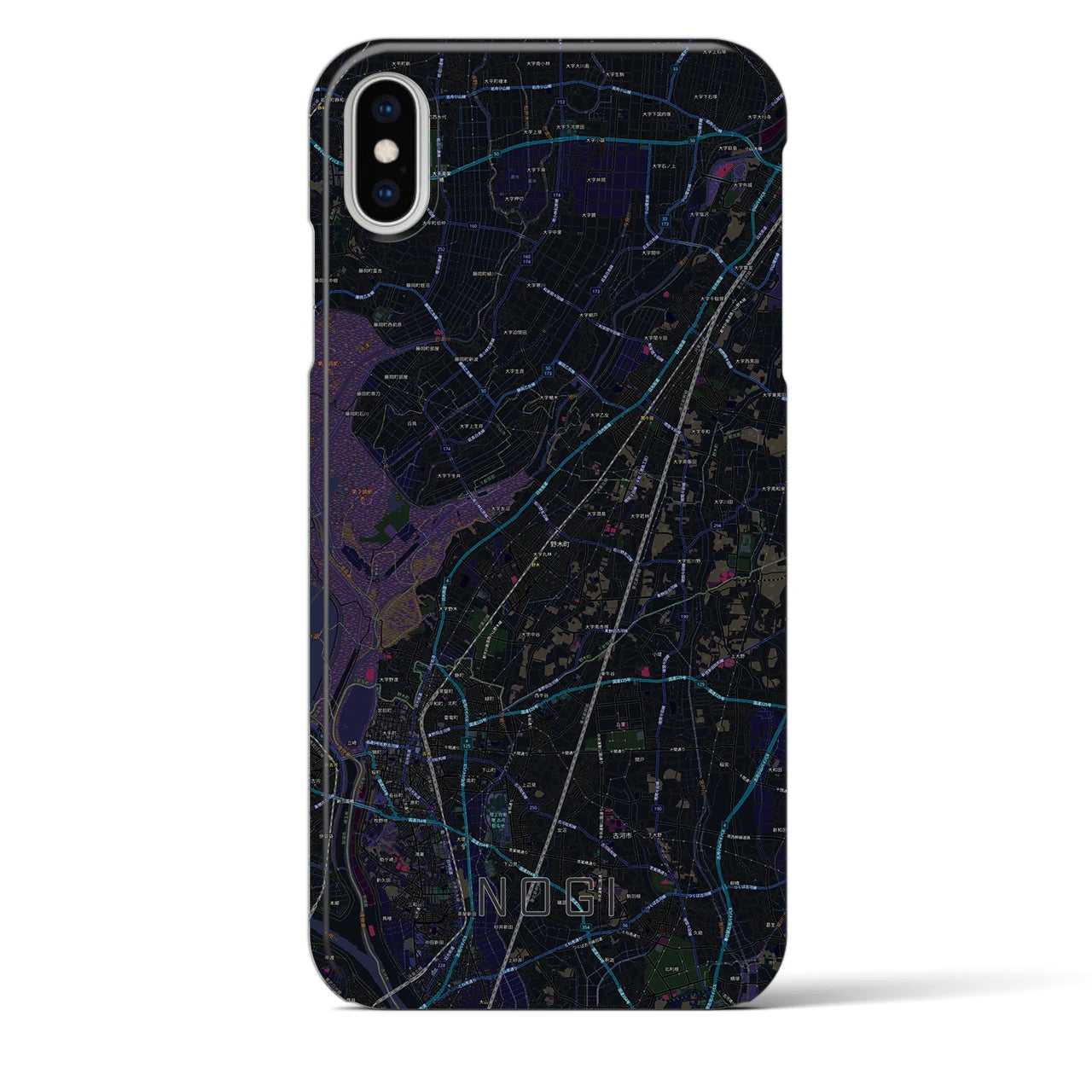 【野木（栃木県）】地図柄iPhoneケース（バックカバータイプ）ブラック・iPhone XS Max 用